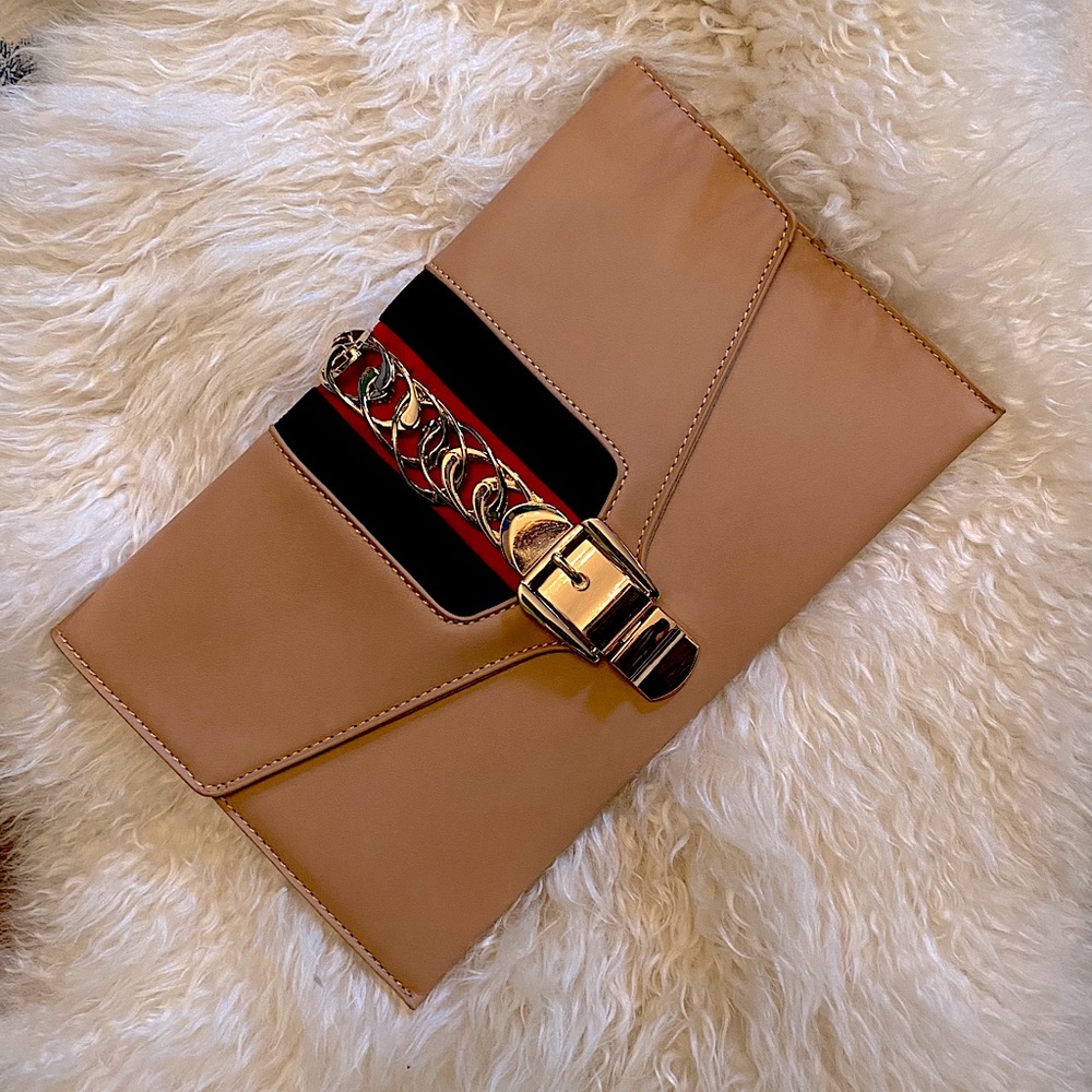 Clutch with gold chain strap